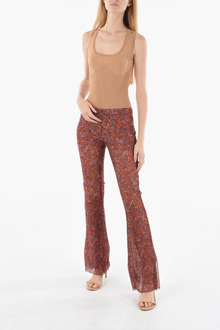 Pantaloni Bootcut a Costine con Motivo Floreale