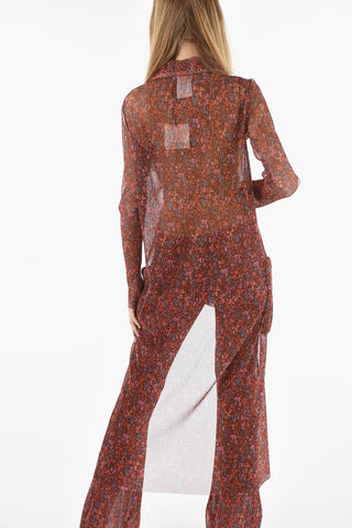 Cardigan See Through con Motivo Florale e Tasche a Toppa