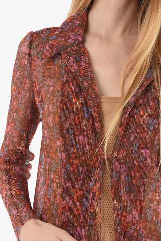 Cardigan See Through con Motivo Florale e Tasche a Toppa