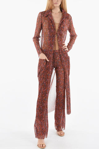 Cardigan See Through con Motivo Florale e Tasche a Toppa