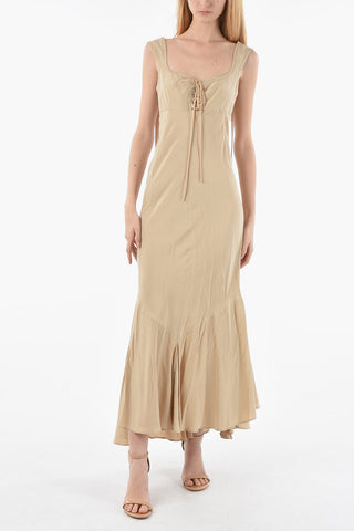 Lace-up Detail Silk CORA Flared Dress