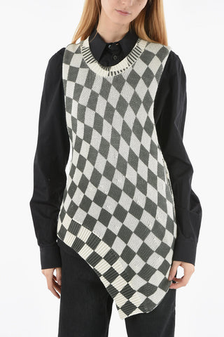 MM6 Sleeveless Diamond-Shaped Motif Asymmetric Sweater