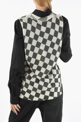 MM6 Sleeveless Diamond-Shaped Motif Asymmetric Sweater