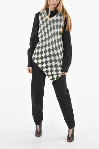 MM6 Sleeveless Diamond-Shaped Motif Asymmetric Sweater