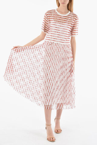 Striped Short Sleeved Lace Dress
