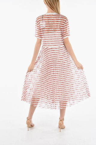 Striped Short Sleeved Lace Dress