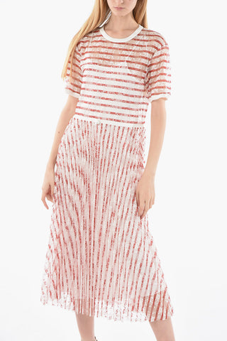 Striped Short Sleeved Lace Dress