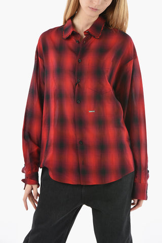 Check-patterned EX-BOYFRIEND Shirt with Ruffled Collar