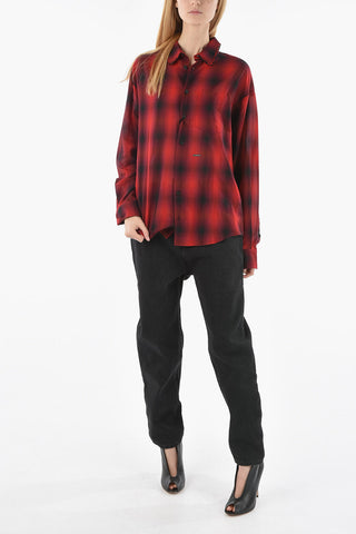 Check-patterned EX-BOYFRIEND Shirt with Ruffled Collar