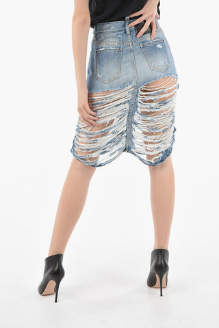 Ripped Denim Midi Skirt