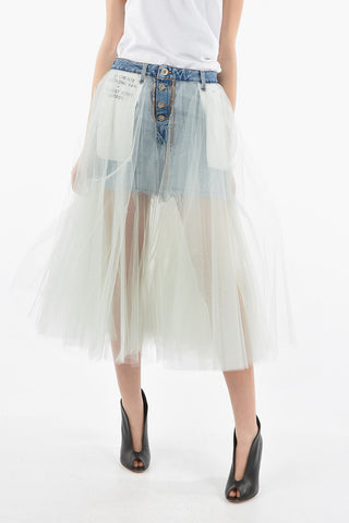 BEN TAVERNITI Minigonna di Jeans Effetto Délavé con Tulle