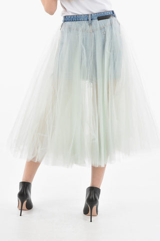 BEN TAVERNITI Minigonna di Jeans Effetto Délavé con Tulle