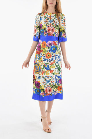 Printed Silk Maxi Dress With Foulard