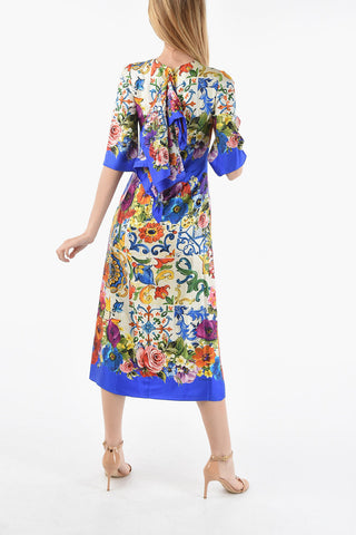 Printed Silk Maxi Dress With Foulard