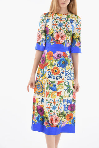 Printed Silk Maxi Dress With Foulard