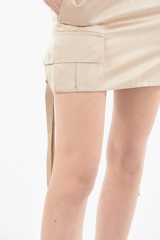 Minigonna in Satin di Misto Seta con Tasche Cargo