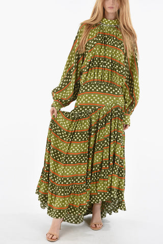 Vestito Maxi In Seta A Manica Lunga Con Scollo Sulla Schiena