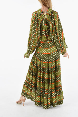 Vestito Maxi In Seta A Manica Lunga Con Scollo Sulla Schiena