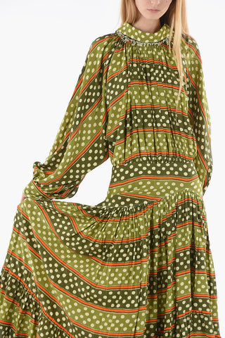 Vestito Maxi In Seta A Manica Lunga Con Scollo Sulla Schiena