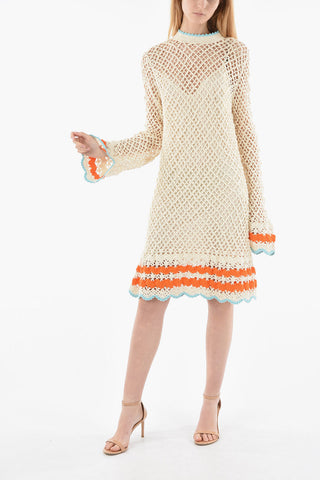 Long Sleeve Perforated Knitted Dress