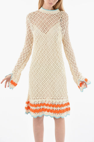 Long Sleeve Perforated Knitted Dress
