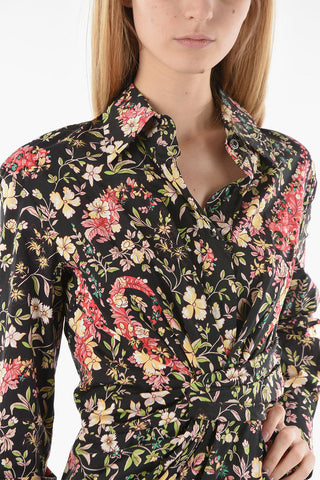 Floral-print Short Shirt-dress with Ruched Detailing