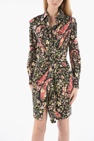Floral-print Short Shirt-dress with Ruched Detailing