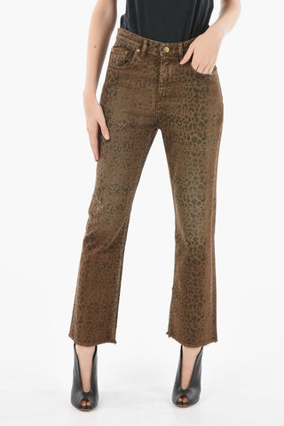 Jeans Slim Fit a Fantasia Animalier ed Orlo Sfrangiato 20cm