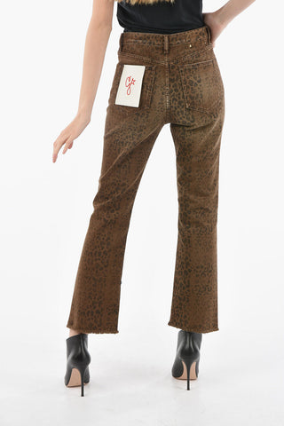 Jeans Slim Fit a Fantasia Animalier ed Orlo Sfrangiato 20cm