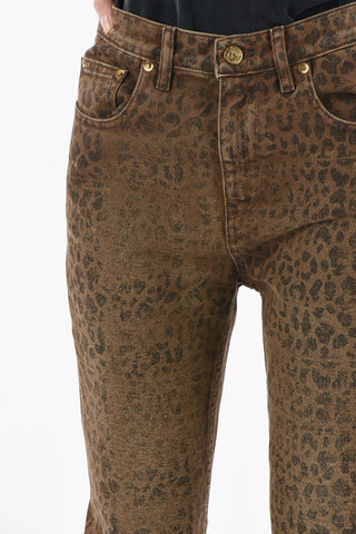Jeans Slim Fit a Fantasia Animalier ed Orlo Sfrangiato 20cm