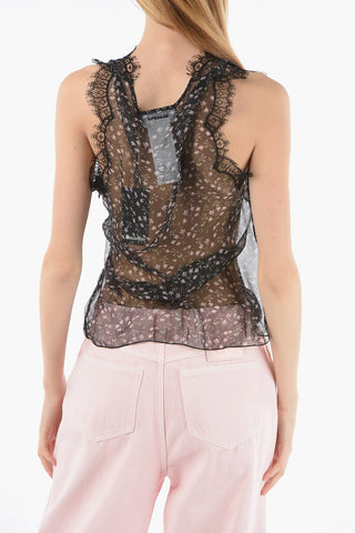 Floral Patterned See Through Silk Top