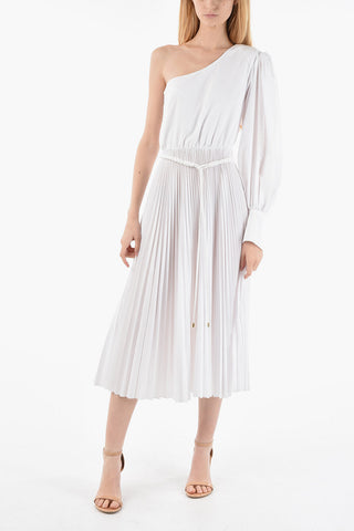 Pleated Skirt One-Shoulder Midi Dress