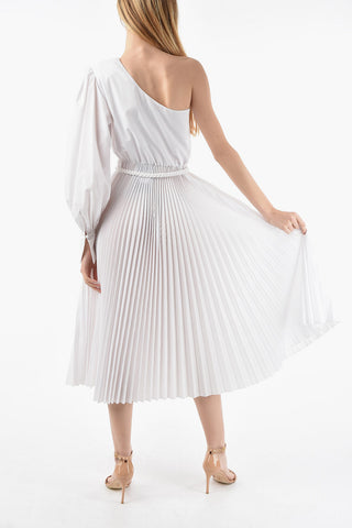 Pleated Skirt One-Shoulder Midi Dress