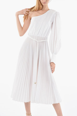 Pleated Skirt One-Shoulder Midi Dress