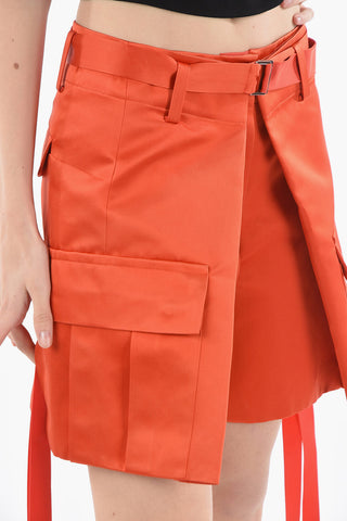 Shorts Cargo in Satin di Misto Seta con Cintura