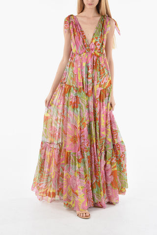 Floral Printed V-neck Silk dress