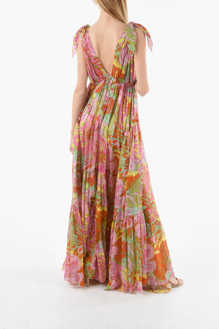 Floral Printed V-neck Silk dress