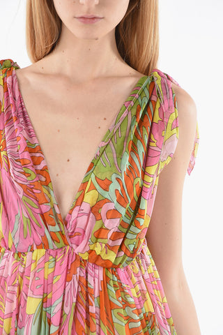 Floral Printed V-neck Silk dress