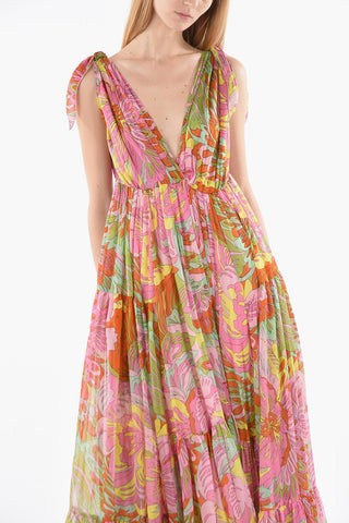 Floral Printed V-neck Silk dress