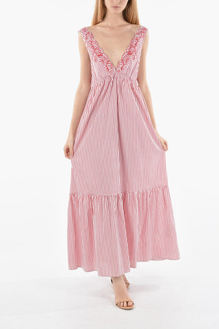 Striped V-Neck Sleeveless Maxi Dress