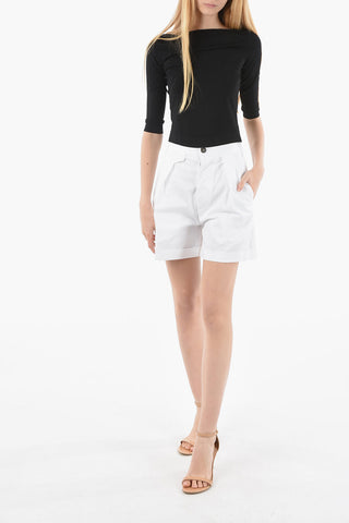 Single Pleat Stretch Cotton Shorts