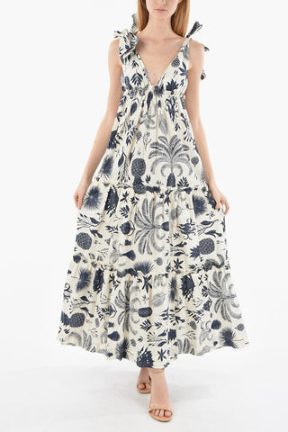 Vestito Maxi Stampato Senza Manica Con Tasche