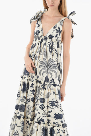 Vestito Maxi Stampato Senza Manica Con Tasche
