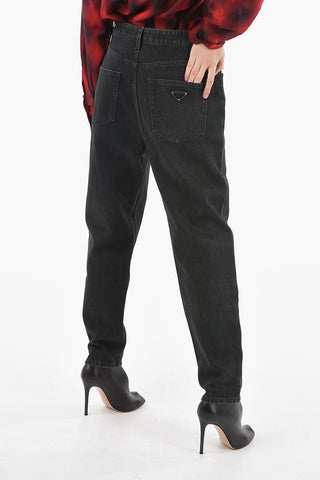 High-waisted Mom-fit Denims with Back Triangle Logo 16cm