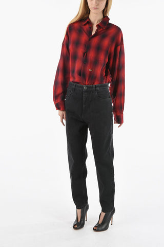 High-waisted Mom-fit Denims with Back Triangle Logo 16cm