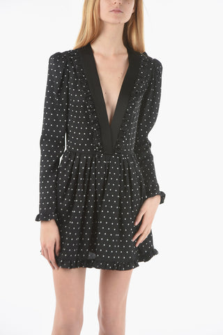 V-Neckline Polka Dot Silk Apron Minidress