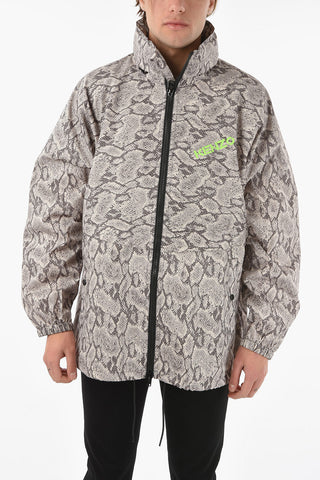 Snake-print Windbreaker with Foldable Hood
