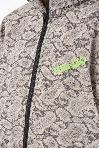 Snake-print Windbreaker with Foldable Hood