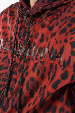 Leopard-printed Hooded Windbreaker with Waist Drawstring