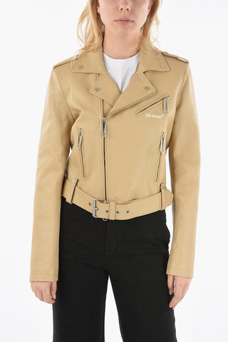 SEASONAL Giubbotto Crop DIAG in Pelle con Stampa